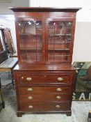 AN ANTIQUE MAHOGANY SECRETAIRE CABINET ON CHEST H-203 W-108 CM