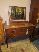 AN EARLY 20TH MAHOGANY TRIPLE WARDROBE WITH A DRESSING TABLE (2)