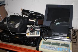 A QUANTITY OF ELECTRICALS AND HOUSEHOLD ITEMS TO INCLUDE SPEAKERS, TVS, SCALES, KITCHEN ITEMS ETC