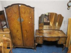 A VINTAGE WALNUT GENTLEMANS WARDROBE AND A DRESSING TABLE (2)