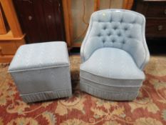 A BEDROOM CHAIR AND MATCHING STOOL (2)
