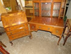 A VINTAGE MAHOGANY BUREAU AND WALNUT DESK (2)