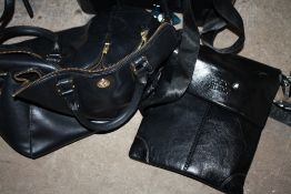 A BOX TO INCLUDE HANDBAGS AND GLASSES