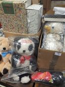 A COLLECTION OF BOXED DOLLS, SOFT TOYS ETC.