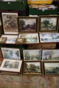 A BOX OF ASSORTED PRINTS TO INCLUDE GILT FRAMED EXAMPLES