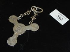 A HALLMARKED SILVER RELIGIOUS IHS PENDANT - APPROX 37G