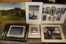 A COLLECTION OF ASSORTED PICTURES AND PRINTS TO INCLUDE A WATERCOLOUR OF FRONT DOORS BY ROBERT A