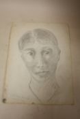 AFTER LUCIAN FREUD - A HEAD AND SHOULDER PENCIL PORTRAIT