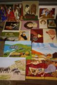 A COLLECTION OF UNFRAMED OIL PAINTINGS AND WATERCOLOURS