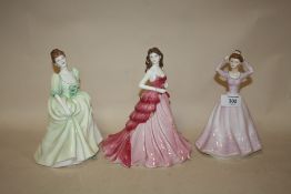 TWO COALPORT FIGURES, RUBY ANNIVERSARY AND LADIES OF FASHION, TOGETHER WITH A ROYAL GRAFTON JOANNE