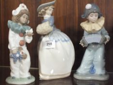 THREE NAO FIGURES OF A GIRL AND TWO JESTERS, WITHOUT MODEL NUMBERS