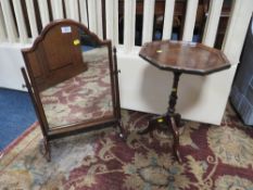 A REPRODUCTION MAHOGANY DRESSING MIRROR, NEST OF TABLES AND A WINE TABLE (3)