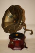 A REPRODUCTION HMV WIND UP GRAMOPHONE