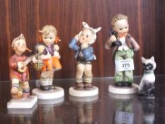 A COLLECTION GOEBEL FIGURES TO INCLUDE A SEATED CAT FIGURE (5)