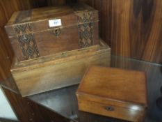 TWO INLAID MAHOGANY STORAGE BOXES TOGETHER WITH ANOTHER (3)