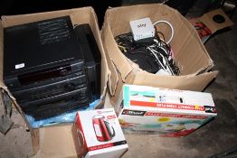 A SONY STEREO LBT-N350 PLUS A BOX OF WIRE ETC