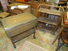 A SMALL BAMBOO BOOKCASE AND AN OAK TROLLEY (2)