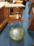A VINTAGE TAPESTRY, STOOL, OCCASIONAL TABLE AND POUFFE (3)