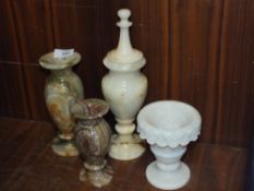 FOUR ONYX AND ALABASTER VASES