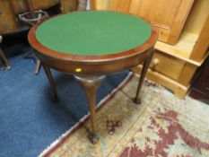 A REPRODUCTION MAHOGANY FOLD-OVER DEMI-LUNE CARD TABLE W-80 CM