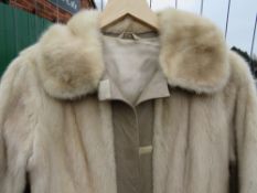 A VINTAGE CREAM / PEARL MINK FUR AND LEATHER COAT, fully lined, velcro fasteners, approx size 36