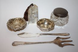 A BAG OF HALLMARKED SILVER COLLECTABLES TO INCLUDE SALTS, LADLE, VANITY JAR ETC.