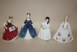FOUR SMALL ROYAL DOULTON LADY FIGURES, FAIR MAIDEN HN2434, DEBBIE HN2385, LAVENDER ROSE HN3481 AND