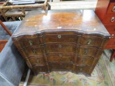 AN EARLY 20TH CENTURY WALNUT SHAPED CHEST OF FOUR DRAWERS H-85 W-90 CM S/D *WATER MARKED*
