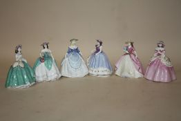 A COLLECTION OF SIX MINIATURE LADY COALPORT LADY FIGURES