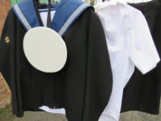 A WOMENS ROYAL NAVAL SERVICE CAP AND UNIFORM - uniform comprising jacket, skirt, two tops and