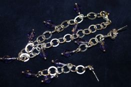 A MODERN SILVER / 925 GEMSET BRACELET AND EARRINGS- APPROX 14.3G
