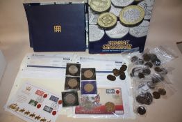 A BOX OF ANTIQUE AND MODERN COINS TO INCLUDE A QUANTITY OF VICTORIAN PENNIES, COMMEMORATIVE CROWNS