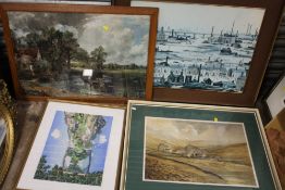 A COLLECTION OF PICTURES AND PRINTS TO INCLUDE A LOWREY PRINT, WATERCOLOUR OF IRONBRIDGE , EDRICK
