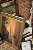 A LARGE QUANTITY OF ASSORTED PICTURES AND PRINTS TO INCLUDE A MOHAMMED ALI PRINT, WOODEN WALL