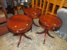 THREE MODERN MAHOGANY OCCASIONAL PEDESTAL TABLES