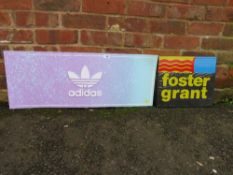 A MODERN ADVERTISING SIGNS FOR ADIDAS TOGETHER WITH A VINTAGE FOSTER GRANT SIGN (2)