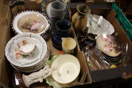 TWO TRAYS OF ASSORTED CERAMICS TO INCLUDE A FLORAL AYNSLEY TEACUP, SYLVAC VASE ETC