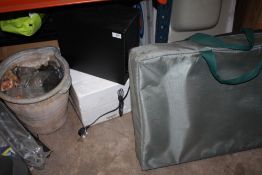 A MIXED LOT TO INCLUDE CERAMIC PLANT POT, BOLTS, SPEAKER, ARROWS ETC A/F