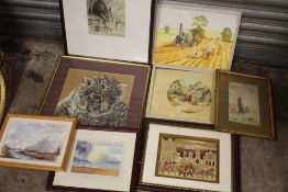 A COLLECTION PENCIL SKETCHES AND WATERCOLOURS TO INCLUDE A PENCIL SKETCH OF A MONUMENT