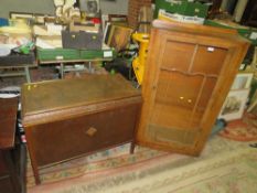 A VINTAGE WALNUT CHINA CABINET W-75 CM AND A BLANKET BOX (2)