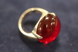 A MODERN SILVER / 925 DRESS RING SET WITH LARGE RED CABOCHON TYPE STONE - APPROX 11.7 G