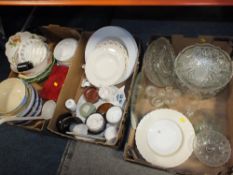 TWO TRAYS OF CERAMICS AND GLASSWARE TO INCLUDE AYNSLEY, WEDGWOOD ETC.