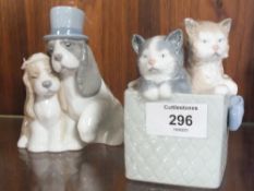 TWO NAO FIGURES OF DOGS AND CATS, MODEL NUMBERS 1080 AND 1480