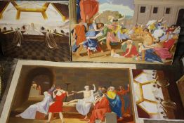 FOUR UNFRAMED OIL PAINTINGS OF HISTORICAL SCENES SIGNED N K DAY