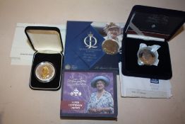 A QUEEN MOTHER SILVER CENTENARY CROWN TOGETHER WITH A SILVER JUBILEE COMMEMORATIVE CROWN, DIAMOND