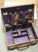 A VINTAGE LEATHER TRAVEL CASE WITH FITTED INTERIOR, BY J.C. VICKERY TOGETHER WITH A PAIR OF VINTAGE