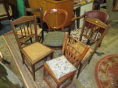 A COLLECTION OF SIX ASSORTED CHAIRS T INCLUDE A VICTORIAN CROWNBACK CHAIR AND A BAMBOO CHAIR (6)