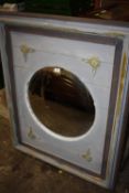 A VINTAGE PAINTED FRAMED WALL MIRROR WITH GILT FLORAL DETAIL 113 X 92 CM