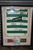 A FRAMED AND GLAZED SIGNED CELTIC FOOTBALL CLUB FOOTBALL SHIRT