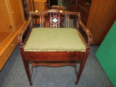 AN EDWARDIAN MAHOGANY INLAID PIANO STOOL